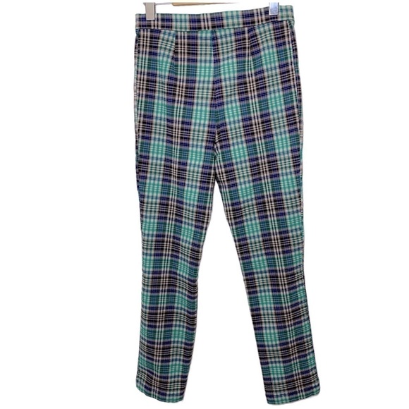 Urban Outfitters Green Plaid Pant High Rise Sz 6 Blue Tartan Front Slit Grungy - Picture 3 of 12